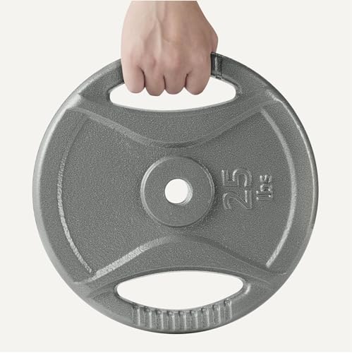 Amazon Basics 1-Inch Grip Weight Plates, Cast Iron, Strength Training, Home Gym - size: 25 lb, 1pc, 1"
