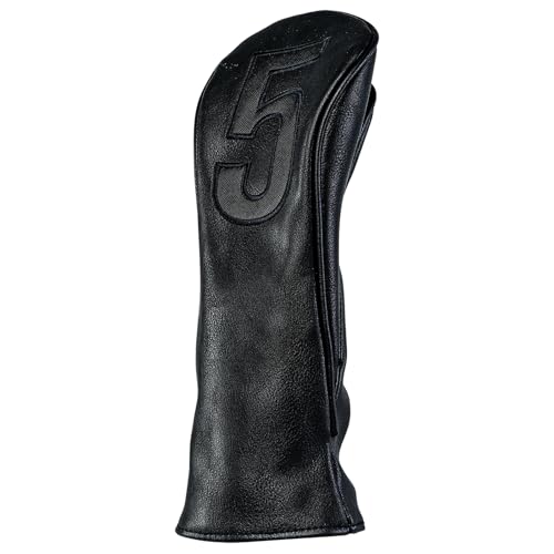 Golf Club Covers – Blackout Leather Driver Headcover, Fairway Wood, 3 Wood, Hybrid, Fits Mallet Blade Putter Head Covers Alignment Stick Cover - size: 5 WOOD
