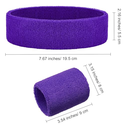 Bememo 6 Pcs Neon Sports Sweatbands Set Sports Competitions Sweatbands 2 Headband 4 Wristbands Breathable Terry Cloth Athletic Bands for Team Soccer Spirit 80s Costumes Cosplay - color: Purple