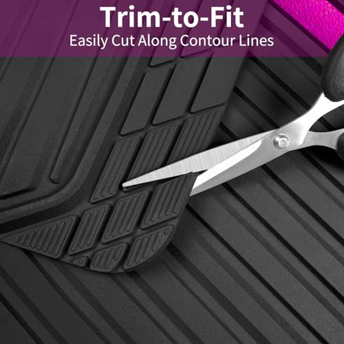 CAR PASS Heavy Duty Rubber Car Mats Metallic, Aluminum Film All Weather Floor Mats Waterproof Universal Trim to Fit for SUV Sedan Van 4 Piece Anodized Deep Dish Two-Tone Sporty Black Hot Pink Chrome - color: Black Hot Pink