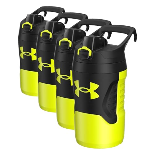 Under Armour 32 oz Insulated Water Bottles - Sports Water Jug with Fence Hook, Leak Resistant for Baseball, Football & More,Hi Vis Yellow/Black 32 Ounces (Pack of 4) - color: Hi Vis Yellow/Black, size: 32 Ounces (Pack of 4)