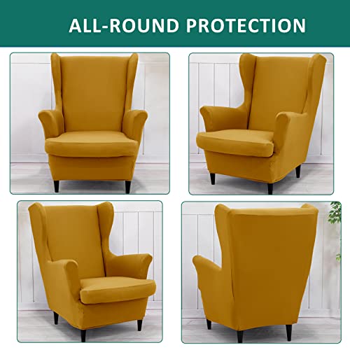 NILUOH Wingback Chair Cover 2-Piece Soft Stretch Wing Chair Slipcover Solid Color Armchair Sofa Couch Cover Furniture Protector with Elastic Bottom for Living Room Bedroom (Ginger) - color: Ginger