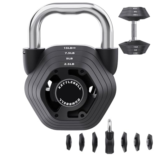 2-in-1 Adjustable Kettlebell for Men& Women Home Gym Exercise | 15-45LB Kettlebells Weight Set, Strength Training, 5.9-30.9LB Adjustable Weights Dumbbell, Full Body Workout