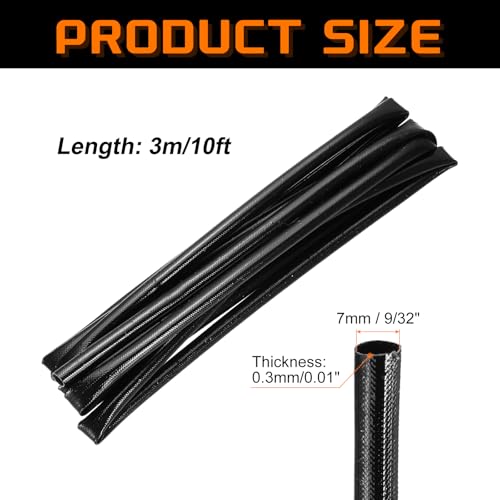 MECCANIXITY 10ft Braided Cable Sleeve, 9/32" ID 200C Heat Resistant 1500V Fiberglass Wire Insulation Cord Protector Organizer Wires Management for Motor Engine Fuel Line, Black - color: Black, size: 10ft-7mm