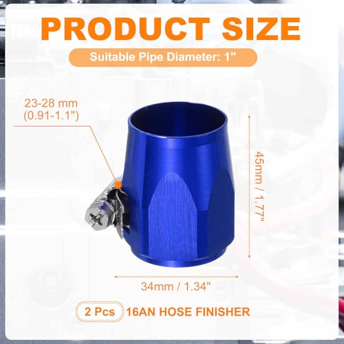 HARFINGTON 2pcs 16AN Hose Finisher Clamp Aluminium Hex Car Hose Finisher Flexible Pipe Clamps with Screw Band for Fuel Gas Oil Air Water Tube, Blue - color: Blue, size: 16AN