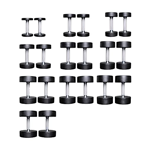 REP Fitness Urethane Coated Round Dumbbells, 5 to 100 lbs, Singles or Pairs, With or Without Rack, Steel Core, Rubber Encased, Chrome Handles, Professional Weights for Home Gym Strength Training - style: 5-50 lb set