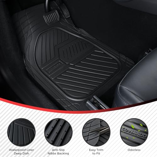 Coverado Car Floor Mats All Weather Waterproof Deep Dish Anti-Slip Car Mats Full Set, Heavy Duty Rubber Floor Mats for Cars, Universal Trim to Fit Automotive Floor Mats for Cars Trucks SUV, Black - color: Deep-Black