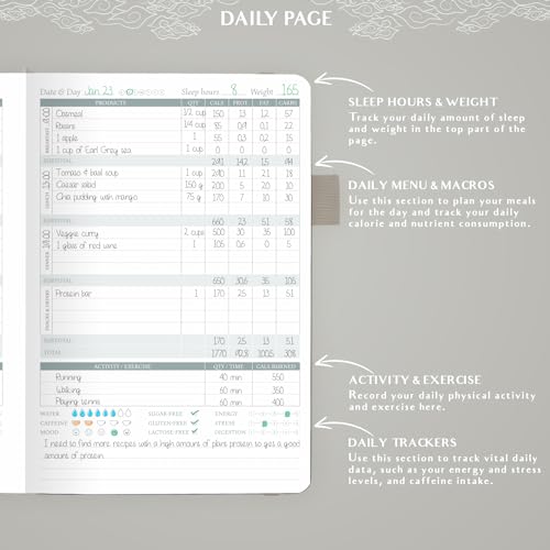 Legend Wellness Planner & Food Journal – Daily Diet & Health Journal with Exercise & Weight Loss Tracker – Nutrition Diary, 6 Months (Foggy Alps) - color: Foggy Alps Gold Foil, size: A5 (5.8” x 8.3”)