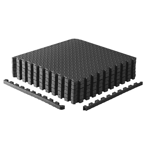 CAP Puzzle Exercise Mats | 1” Thick EVA Interlocking Foam Tiles for Home Gym Flooring | Multiple Options - color: Diamond - Black, style: 6 Tiles (24 SQ FT)