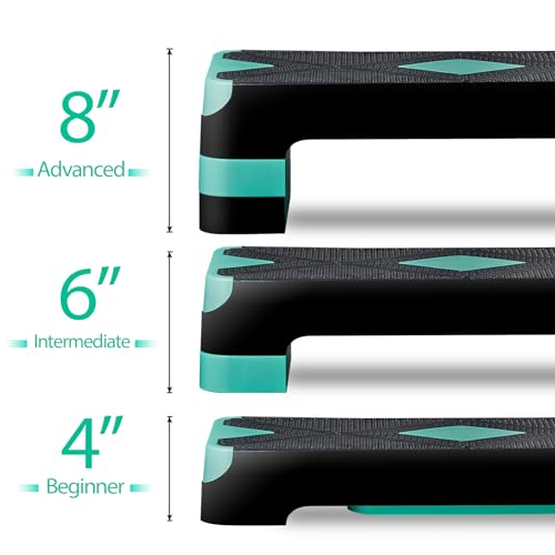27'' Aerobics Stepper Workout Step Platform with 4 Risers 4"-6"-8" Height Adjustable, Non-Slip Fitness Exercise Workout Trainer for Cardio, Core, Strength Training,Home Gym - color: Green
