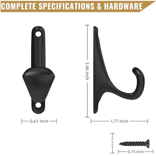 10 Pack Wall Hooks for Hanging, Heavy Duty Metal Coat Hooks Wall Mount, Easy to Install Black Hooks for Entryway, Bathroom, Towels, Robes, Backpacks(Black)