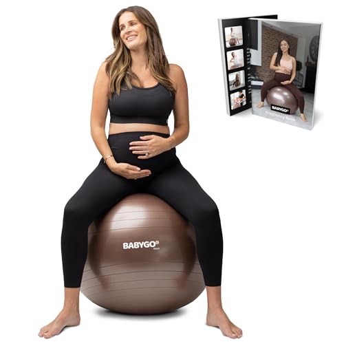BABYGO Birthing Ball - Pregnancy Yoga Labor & Exercise Ball & Book Set Trimester Targeting, Maternity Physio, Birth & Recovery Plan Included Anti Burst Eco Friendly - color: Mocha, size: 65cm - Manual