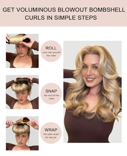Grande Heatless Curls Overnight Rods - Upgraded Directional Grip Velvet - No Heat Hair Curlers to Sleep, Jumbo Large Hair Rollers Flexible Curling Rods Set for Long Thicker Coarser Hair Blowout Look - color: Champagne