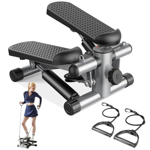 Sweetcrispy Mini Stair Steppers with Resistance Bands for Exercise at Home, Portable Exercise Twist Stepper Machine for Full Body Workout, 300LBS Capacity - color: Sliver Pro