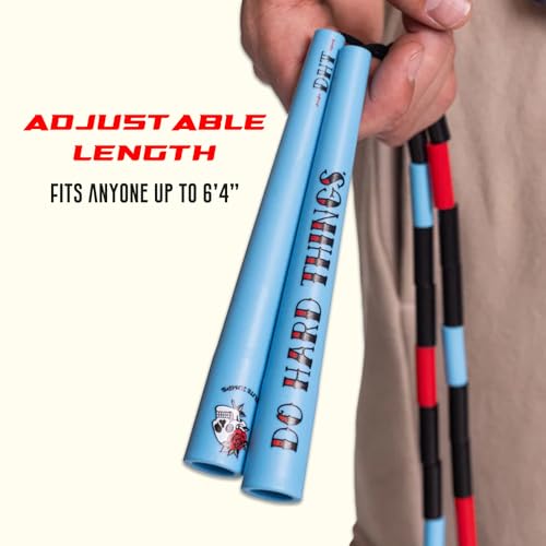 Elite Jumps Edge Beaded Adjustable Jump Rope, Do Hard Things | Tangle-free 1-inch shatterproof beads. Long edge handles. Adjustable for all ages. - color: Silver & Black