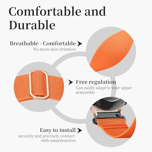20mm Nylon Sport Ankle/Arm Band Compatibel with Galaxy Watch 7/6/5/4/FE 44mm 40mm/Watch 5 Pro/ 6 Classic 47mm 43mm/ 4 Classic Strap,Elastic Oberarmband Bicep Band for Women Men - color: orange