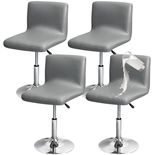 Gollense Stretch Bar Stool Covers with Backs, 4 Pack Waterproof PU Leather Pub Counter Dining Chair Covers, Square Swivel Barstool Seat Slipcover with Elastic Bottom for Low Short Back (Grey) - color: Grey
