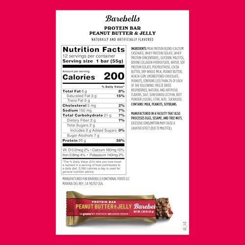 Barebells Protein Bar Peanut Butter & Jelly – 12 Count, 20g Protein, 0g added sugar, High Protein Snack, Soft Texture – 1.94 oz (55g) - size: 12 Count (Pack of 1)