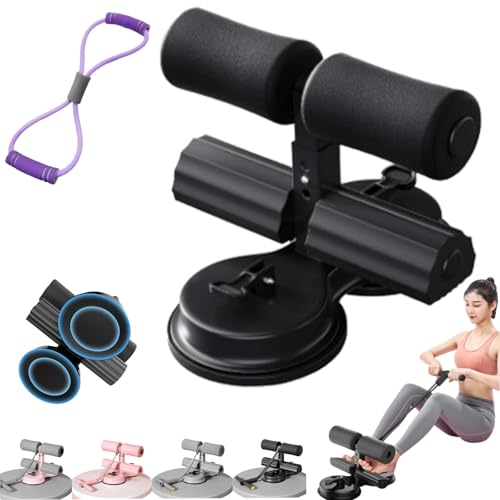 Ab Training Auxiliary Device, Sit Up Bar Floor Exercise Equipment, Sit Up Machine and Ab Machine, Multi-functional Adjustable Ab Core Trainer with Double Suction Cup and Resistance Band - color: black b#