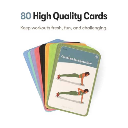 Dumbbell Elevate Exercise Cards: Home Workout Series Card Deck - Comprehensive At-Home Fitness System with 65 Exercises, 8 Bonus Challenges, and 4 Unique Workout Formats. - style: Exercise Cards