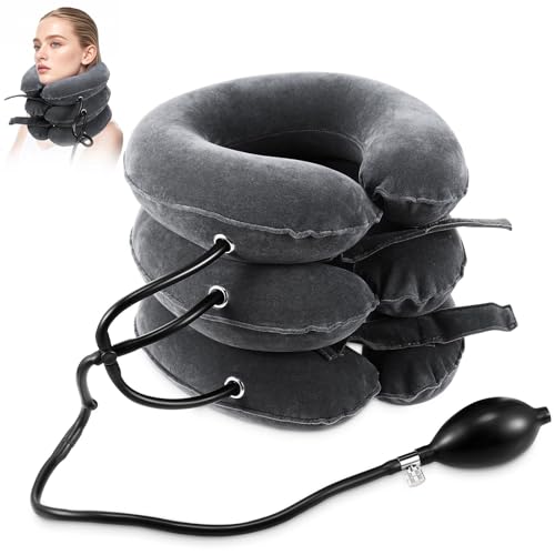 Neck Stretcher, Cervical Traction Device, Neck Traction Device, Neck Pain Relief, Adjustable Inflatable Neck Brace & Neck Stretcher, Neck Decompression Home Use (Dark Gray) - color: Dark Gray