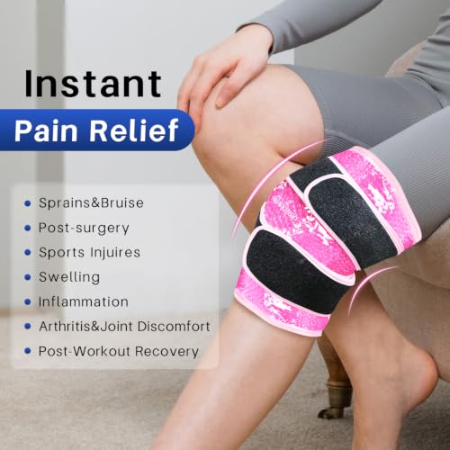 Knee Ice Pack Wrap for Pain Relief Reusable Gel Ice Wrap for Leg Injuries Swelling Knee Replacement Post-Surgery Recovery Adjustable Cold Compression Therapy Wrap for Arthritis Meniscus Tear (Pink) - color: Pink