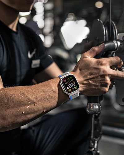 Trail Loop Nylon Sport Band Compatible with Apple Watch Ultra 3 2 Band for Men 49mm 46mm 45mm 44mm 42mm, Rugged Breathable Sport Adjustable Strap for iwatch bands Series 11/10/9/8/7/6/5/4, SE 3 2 1 - color: Blue+Gray(Sliver)