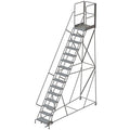 Tri-Arc RWSR115246-XR 15-Step Gateway Rear-Exit Steel Rolling Ladder with 30" Deep Top Platform, Perforated Tread with Handrails, 24" Wide Steps, Gray - size: 15-Step, style: Perforated Tread