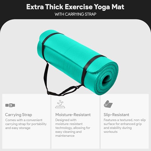 BalanceFrom Yoga Mat, 1-Inch Extra Thick High Density Exercise Mat, Anti-Tear Exercise Yoga Mat with Carrying Strap, Suitable for Various Yoga Exercises, Multiple Colors - color: Green