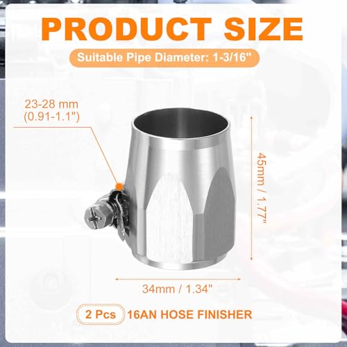HARFINGTON 2pcs 16AN Hose Finisher Clamp Aluminium Hex Car Hose Finisher Flexible Pipe Clamps with Screw Band for Fuel Gas Oil Air Water Tube, Silver - color: Silver, size: 16AN