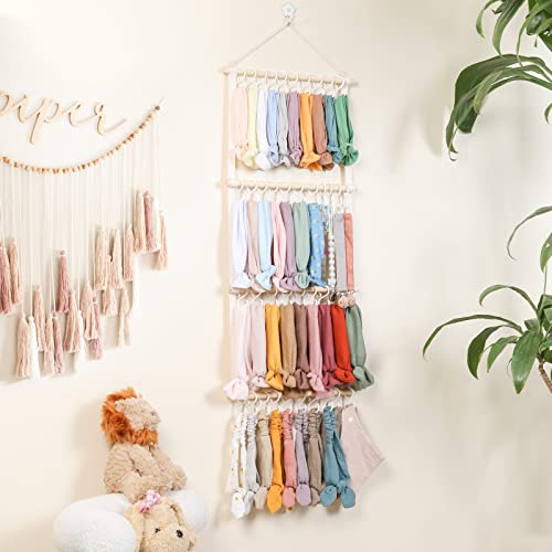 POVETIRE Headband Holder Head Bands Organizer for Girls, Baby Headbands Hair Accessories Organizer Storage Wall Hanging Decor for Nursery Toddler Girls Room… - color: Beige-2