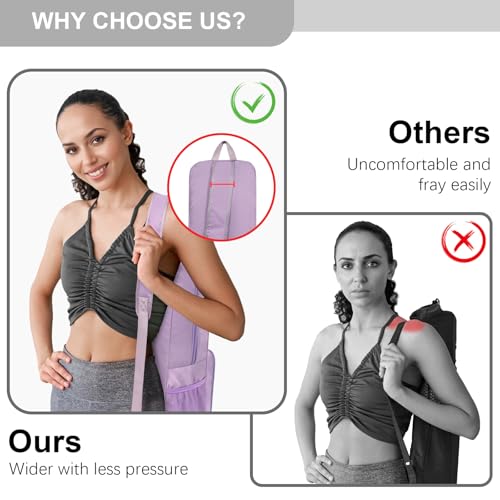 Yoga Mat Bag Carrier Side Mesh Zipper Pocket Exterior Wet Compartment Lightweight Waterproof Yoga Bag for Mat - color: Purple