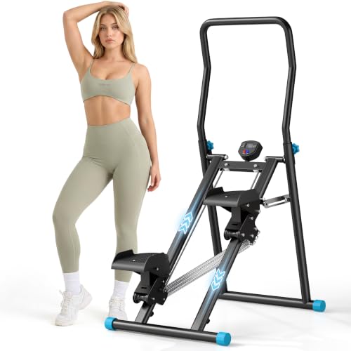 MOMODA Stair Stepper Resistance Adjustable Folding Vertical Climber Machine for Home Gym Full-Body Workout - color: Black Blue