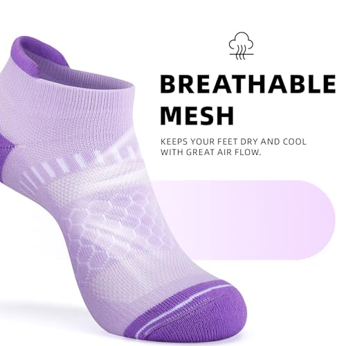 IRAMY Light Compression Socks for Women Arch Support Athletic Cushioned Anti-Blister Comfort Running Ankle Socks 3/5 Pairs - color: Pink+purple+blue+black+white(5 Packs), size: 6-9