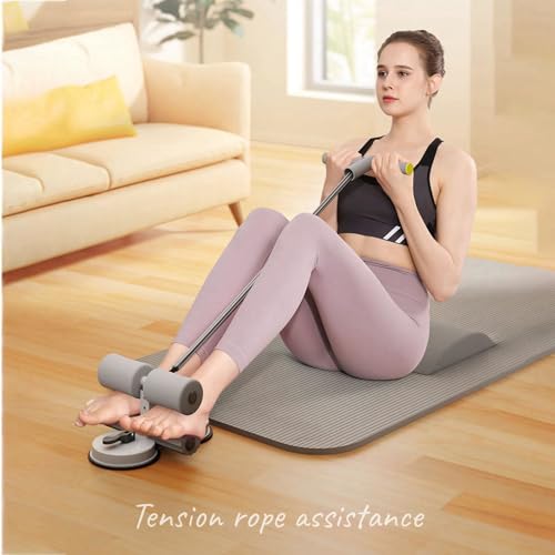 abs master sit up bar,sit ups foot holder with Elastic 2 Suction Cups and Pull Rope Portable Sit Up Assistant Device for Home Workout - color: grey+