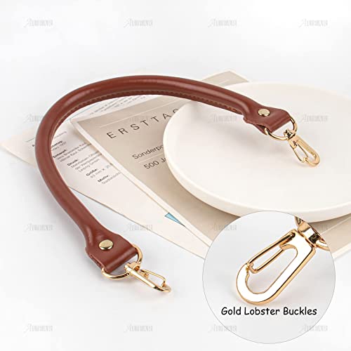 AUEAR, 15.7 Inches Replacement Handles Purses Straps Brown Handbag Strap Replacement for Small Handmade Straw Bag (Style A, 2 Pack) with Gold Metal Lobster Buckles - color: Brown