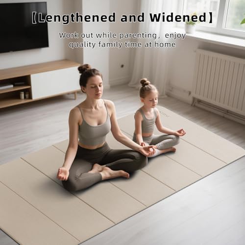 PAIDU Foldable Yoga Mat (10MM) 75‘’x40‘“ Quick Fold，Easy Storage | TPE Non-Slip Design, Ea Extra Long/Wide for Indoor Yoga, Pilates and Outdoor Travel Workouts - color: Beige+Black