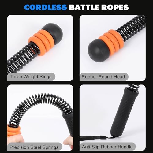 Cordless Battle Ropes for Home Gym, Adjustable Weight Battle Rope Sticks | Ergonomic Handles for Cardio, Strength Building & Fat Burning, Perfect for Home/Office/Travel Workouts