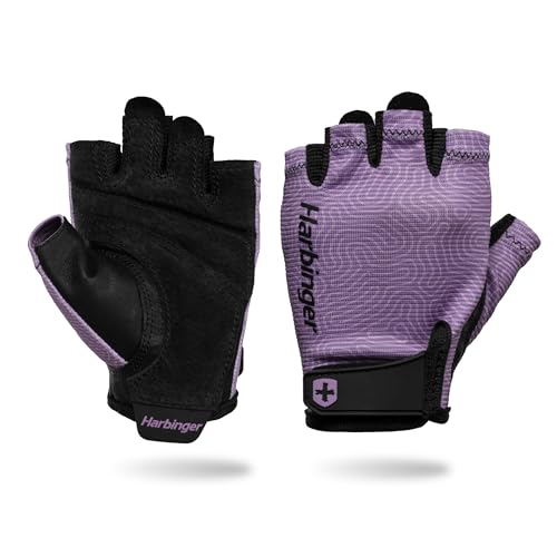 Harbinger Power Gloves 3.0 - Durable Half Finger Weightlifting Gloves with Adjustable Wrist Closure, Breathable Leather Palm, Small, Women's - color: Lavender, size: Small