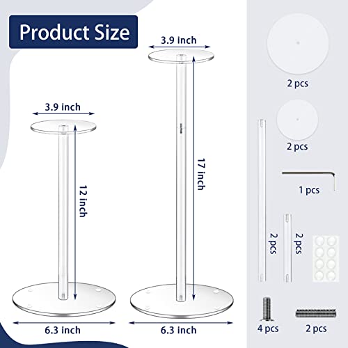Acrylic Hat Stand and Wig Display Rack, 2pcs 17" Clear Hat Stands, Adjustable Height Hat Holder, Round Barbell Base - size: Round Base