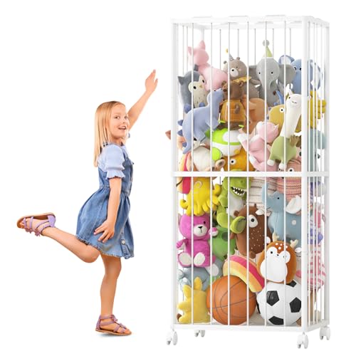 Stuffed Animal Storage Zoo Metal Toy Organizer 61x23.6x16.5in with Wheels - size: X-Large
