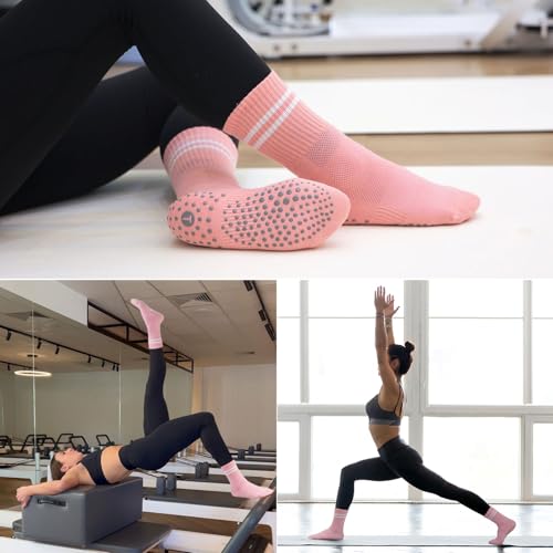 floconssy Pilates Ball Resistance Bands Grip Socks Barre Sets, Loop Exercise Bands 5 Levels, Small Yoga Ball 9 Inch, Non Slip Socks Workout Kit at Home - color: Pink