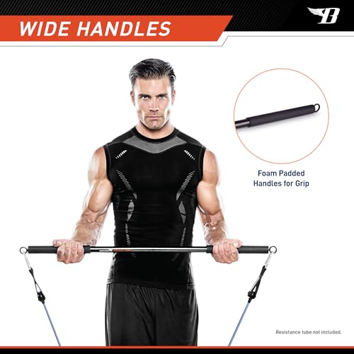 BIONIC BODY 36 Inches Light Weight Resistance Training Straight Bar – Fits All Resistance Bands/Accessories with Carabiners BBEB-020 - size: 1.5 x 1.5 x 38", style: Exercise Bar