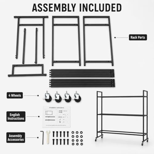 3 Tier Medicine Ball Rack with Wheels, Rolling Weight Ball Storage Stand for Home Gym with 20 lbs Capacity Per Shelf, Heavy Duty Fitness Holder for Slam Balls Wall Balls Exercise Balls, Indoor/Outdoor