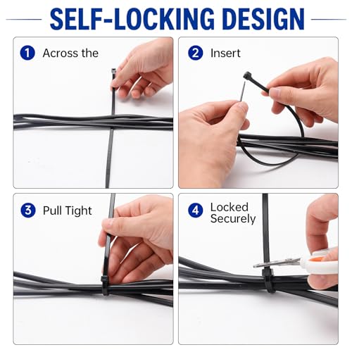 Zip Ties 12 inch, 1000 Pack Heavy Duty Black Zip Ties with 120 lbs Tensile Strength, Self-Locking Nylon Cable Ties,Wire Ties for indoor and outdoor use. - color: Black, size: 12"(1000 Pack) 120 Lb