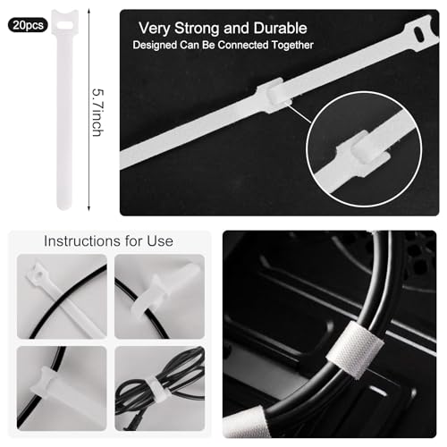 137PCS Cable Management Kit 4 Cable Sleeve Split 100 Cable Zip Ties 10 Cable Clips 15 Adhesive Wall Cable Tie 10 Cable Zip Tie for TV Computer Office Home Under Desk - color: White
