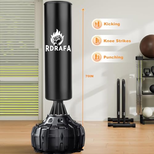 Punching Bag with Stand 70"-203lbs, Freestanding Heavy Boxing Bag Including 12OZ Boxing Gloves for Adult Youth Gift Selection Upgraded - color: Black 70.5'' with Boxing Gloves and Wrist Guard