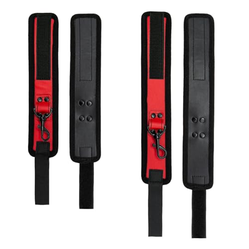 3 in 1 Heavy Duty Stainless Steel Expandable Spreader Bar with 4pcs PU Rose-Gold Adjustable Straps,Workout Bar for Home Gym Training Bar,Portable Detachable Pilates Kit - style: Black+Black-Red Furry Kit