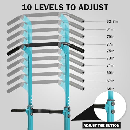 SogesHome Power Tower Pull Up Bar and Dip Station, Height Adjustable Dip Stand Exercise Machine for Home Gym, Multi-Functional Free Standing Strength Training Fitness Workout Station - color: Blue