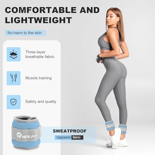 NEALFIT Ankle Wrist Weights, Adjustable Arm Leg Weights for Women Men, Secure Fit Non-Slip Exercise Weights for Home Workout, Running, Walking, Aerobics, Physical Therapy - color: Haze Blue, size: 4Lbs Pair (2lb x 2)